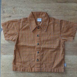 CONVINGTON orange small plaid S/S button front shirt sz 12 mos. boys